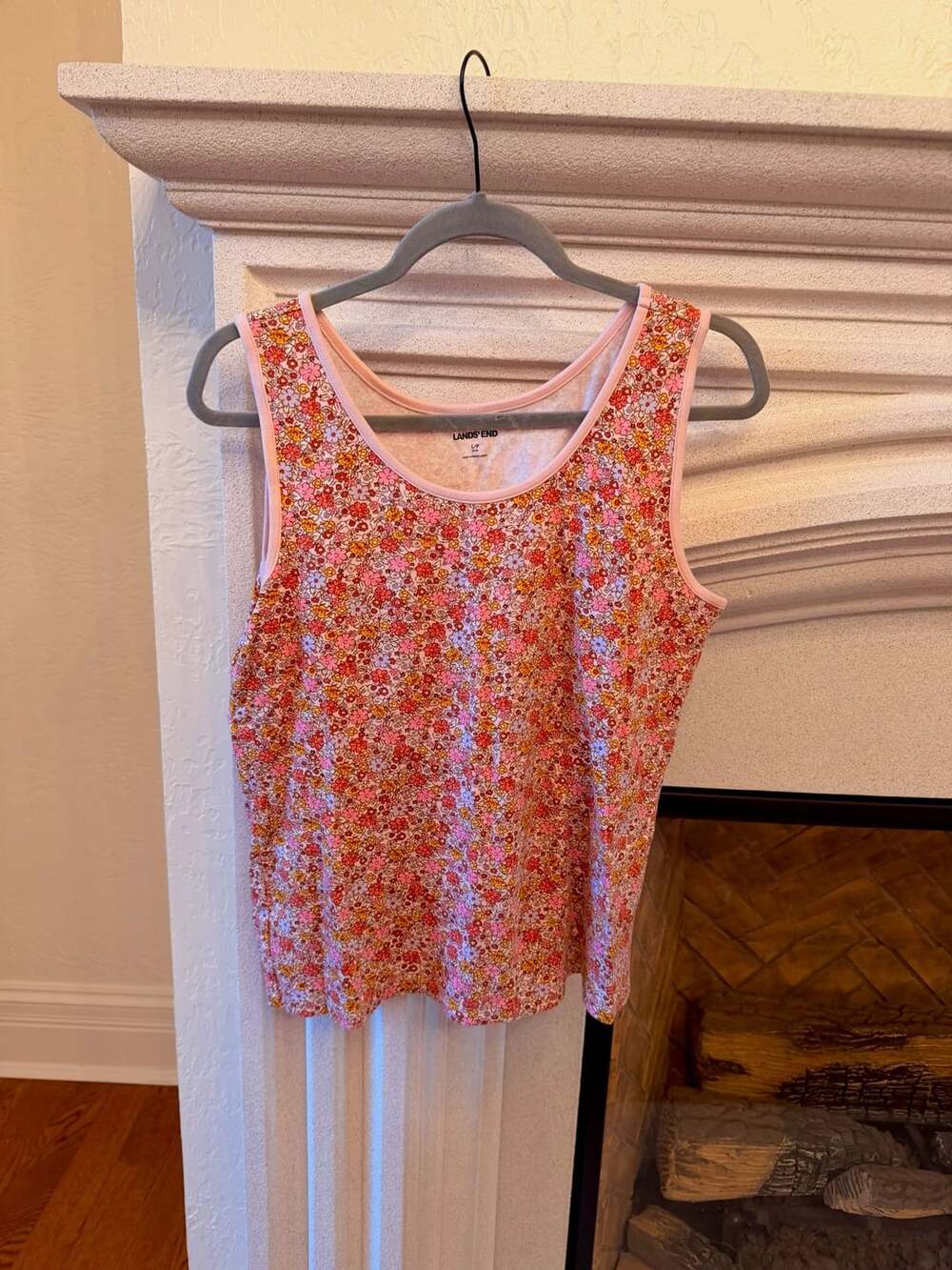 Lands' End Tank Top Size L/P 14-16 Pink Floral Sleeveless